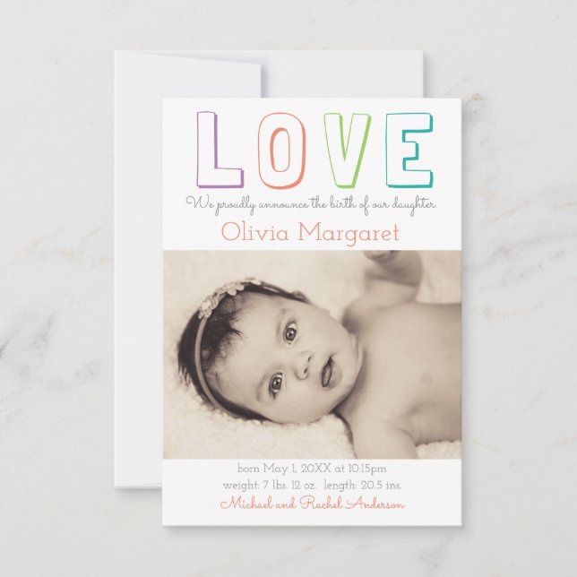 Faire-part de naissance LOVE Pastel Green Dots - 3 (Devant)
