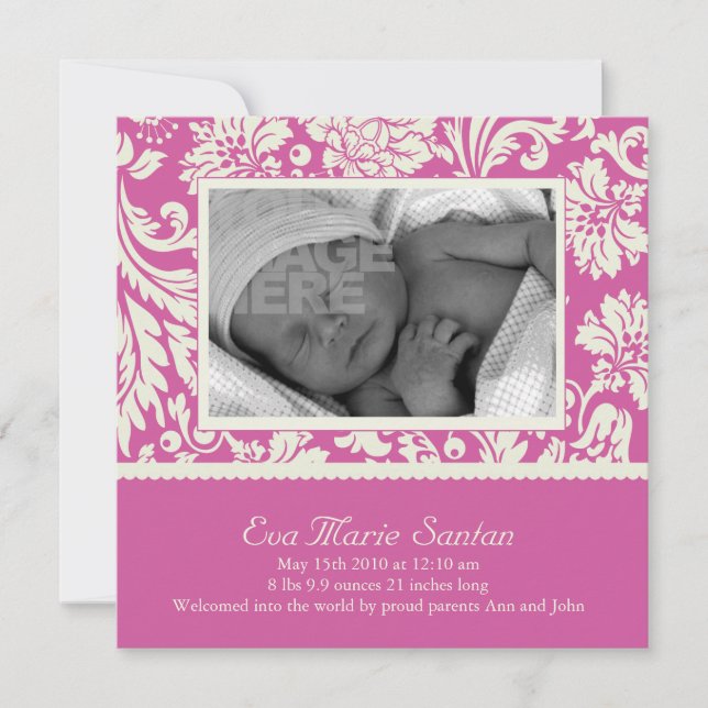 Faire-part de naissance - magenta floral (Devant)