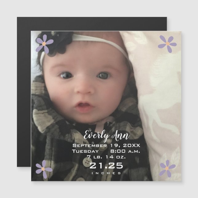 Faire-part de naissance magnétique Bébé Fille Dais (Devant / Derrière)