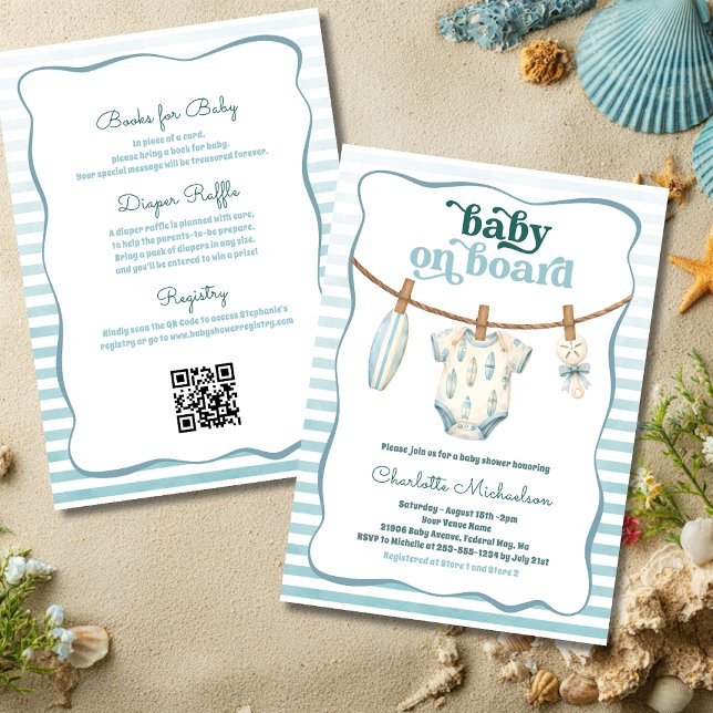 Faire-part de Naissance Marin Bébé à Bord Tout-en- (Nautical Baby on Board All-in-One Baby Shower Invitation)