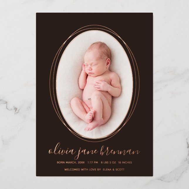 Faire-part de naissance Marron Espresso Rose Gold (Recto)