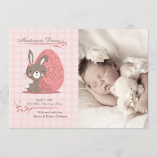 Faire-part de naissance mignon de photo de lapin