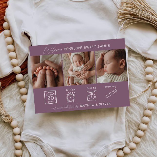 Faire-part de naissance moderne 3 Photos Carte Col (Créateur téléchargé)