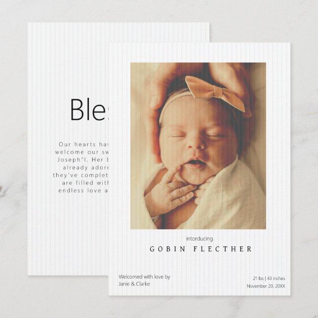 Faire-part de naissance moderne avec photo de nouv (Devant / Derrière)