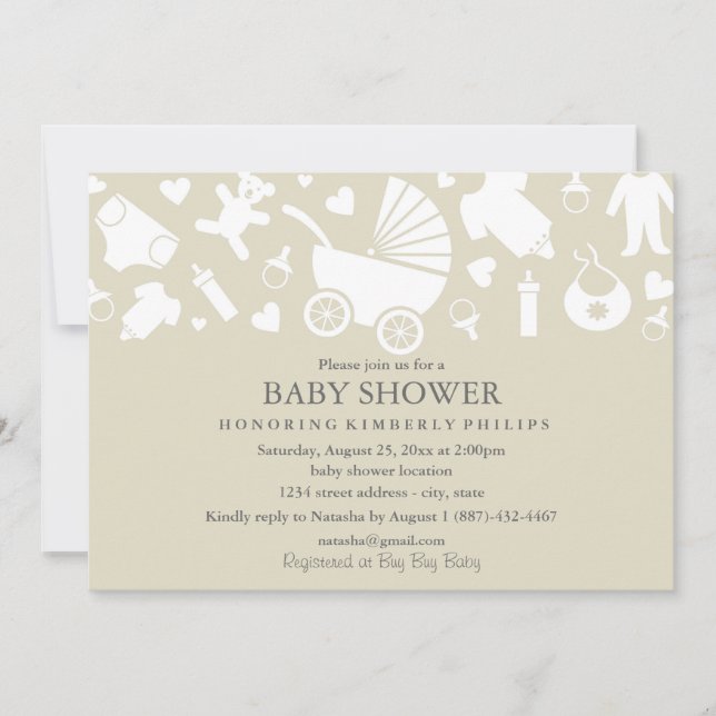Faire-part de naissance moderne beige (Devant)