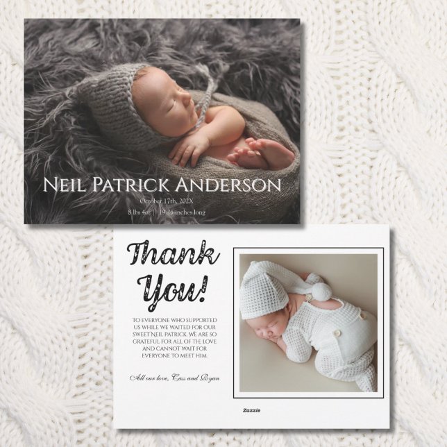 Faire-part de naissance moderne blanc Photo de béb (Créateur téléchargé)