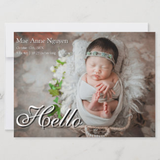 Faire-part de naissance moderne blanc pour bébé