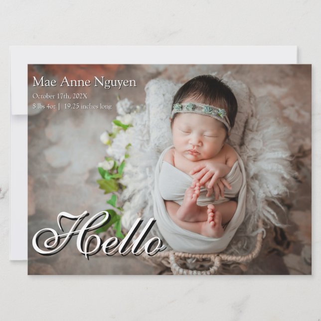 Faire-part de naissance moderne blanc pour bébé (Devant)