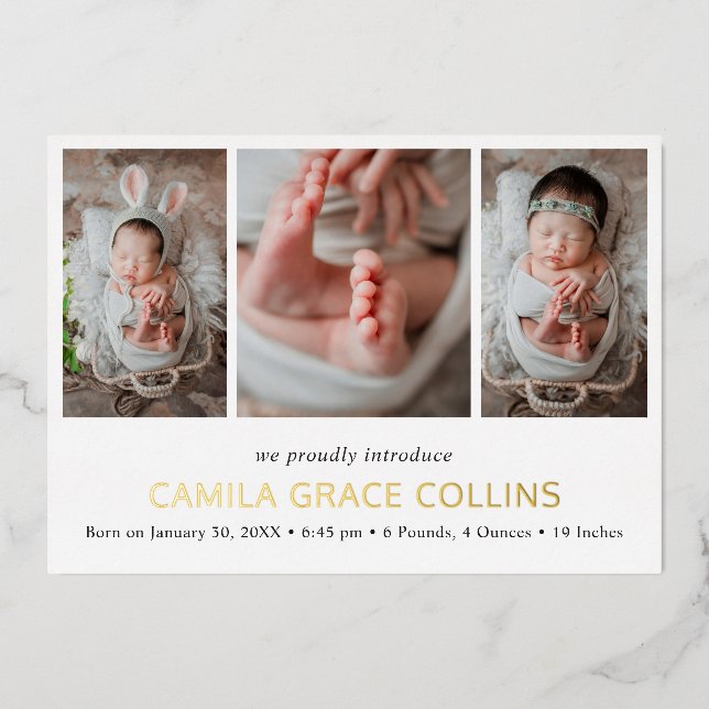 Faire-Part de Naissance Moderne Collage Photo Simp (Recto)
