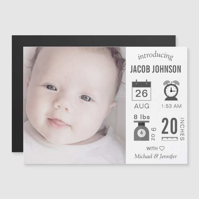 Faire-part de naissance moderne de photo (Devant / Derrière)