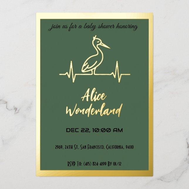 Faire-Part de Naissance Moderne en Or et Vert (Recto)