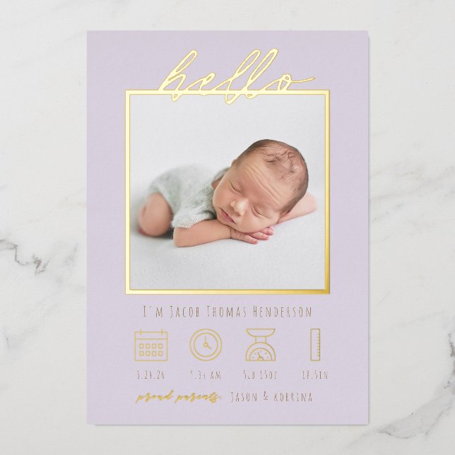 Faire-part de naissance moderne Hello Baby (Recto)