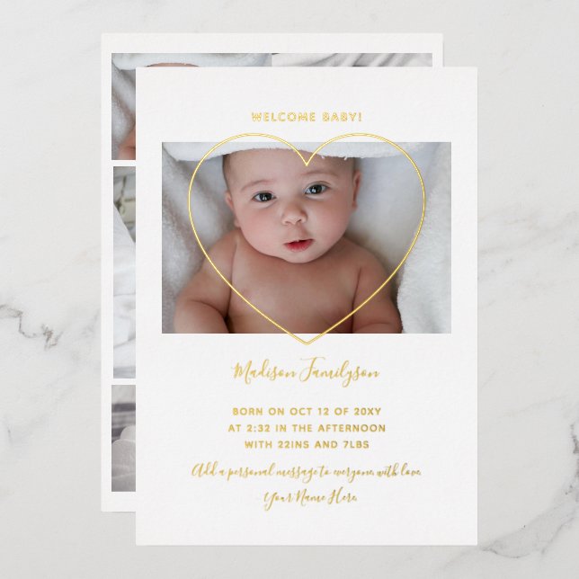 Faire-part de naissance moderne pour nouveau-né (Recto/Verso)