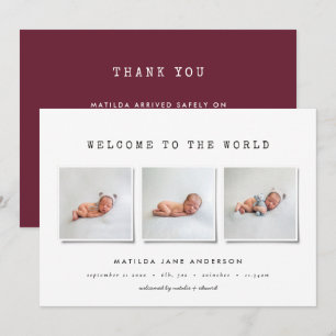 Faire-part de naissance moderne simple multi-photo