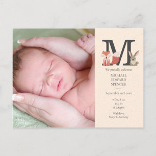 Faire-part de naissance Monogramme Bébé Animaux de