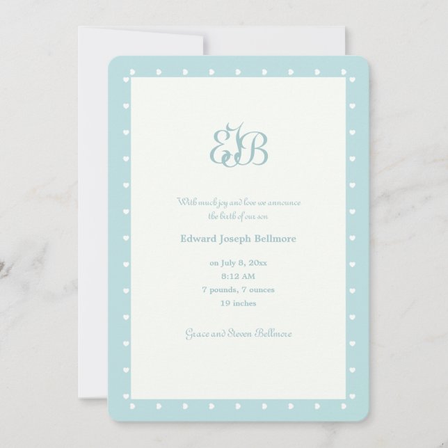 Faire-part de naissance Monogramme bleu (Devant)