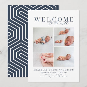 Faire-part de naissance multi photo marine géométr