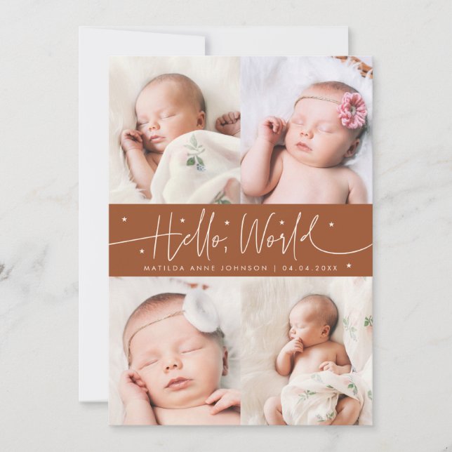 Faire-part de naissance multi-photo Terracotta Hel (Devant)