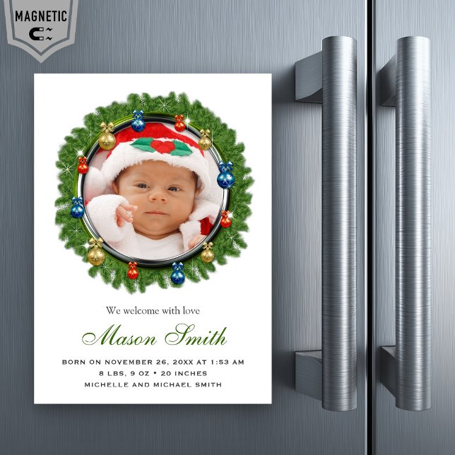 Faire-part de naissance Noël Photo Couronne de pin (Créateur téléchargé)