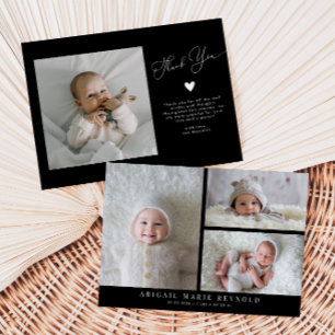 Faire-part de naissance noir minimaliste multiphot