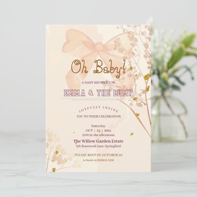 Faire-part de naissance Oh Baby Bow Floral (Debout devant)