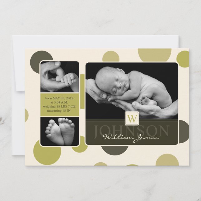 Faire-part de naissance Olive Dot Print (Devant)