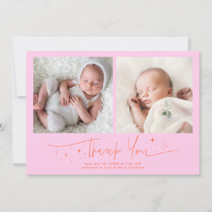 Faire-part de naissance orange rose Merci Script F