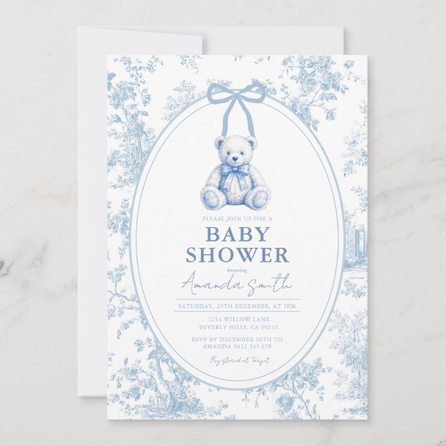 Faire-part de naissance ours Toile Bleue pour Baby (Devant)