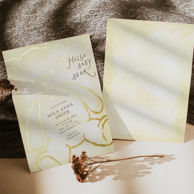 Faire-part de naissance Ourson (Teddy Bear Baby Annnouncement Foil Invitation)