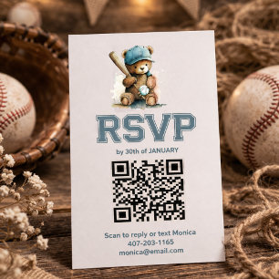 Faire-part de naissance ourson baseball QR code RS