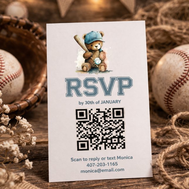 Faire-part de naissance ourson baseball QR code RS (Créateur téléchargé)