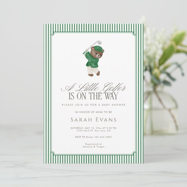 Faire-part de naissance Ourson Golfeur Vert Baby S (Debout devant)