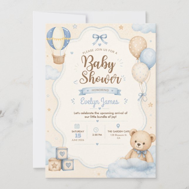 Faire-part de naissance ourson mignon (Devant)