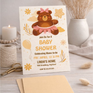 Faire-part de naissance ourson mignon pour fille