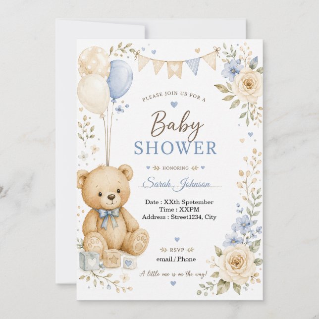 Faire-part de naissance ourson personnalisable (Devant)