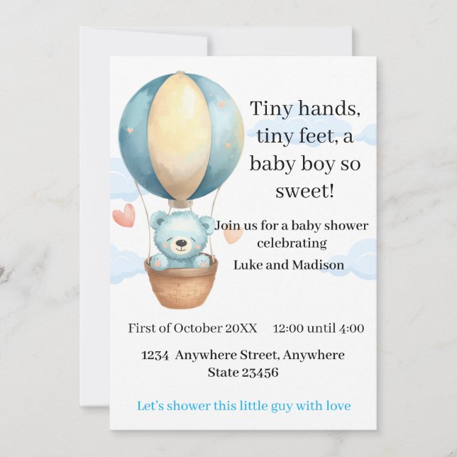 Faire-part de naissance ourson pour garçon |  (Devant)