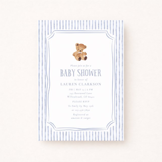 Faire-part de naissance Ourson rayures bleues pour (Créateur téléchargé)