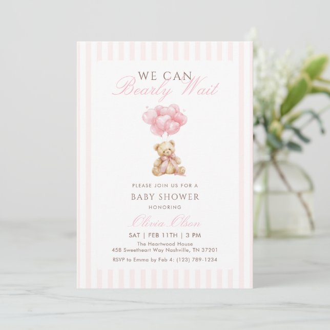 Faire-Part de Naissance Ourson Rose pour Fille (Debout devant)