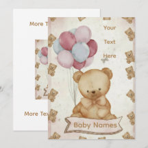 Faire-part de naissance ourson vintage pour Baby S