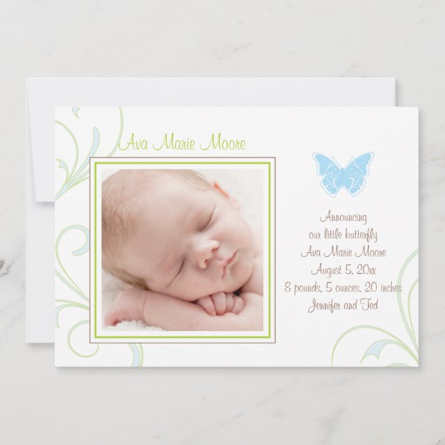 Faire-part de naissance Papillon Bleu (Devant)