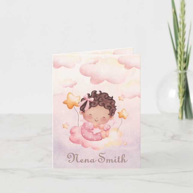 Faire-part de naissance petite fille noire - Nuage (Devant)