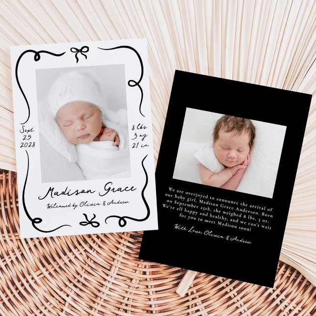 Faire-part de naissance photo 2 Nœuds noirs fantai (Créateur téléchargé)