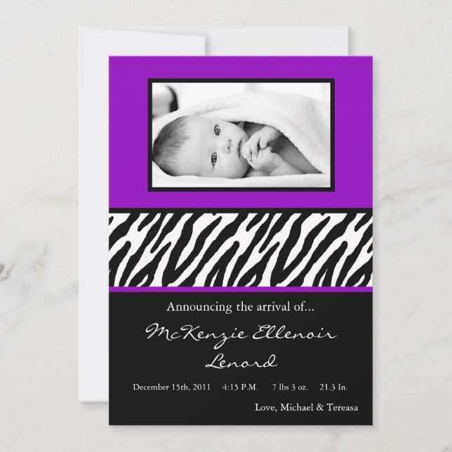 faire-part de naissance PHOTO 5x7 noir violet (Devant)