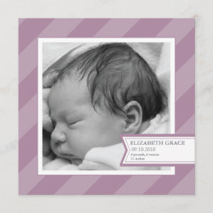 Faire-part de naissance photo à bande violet