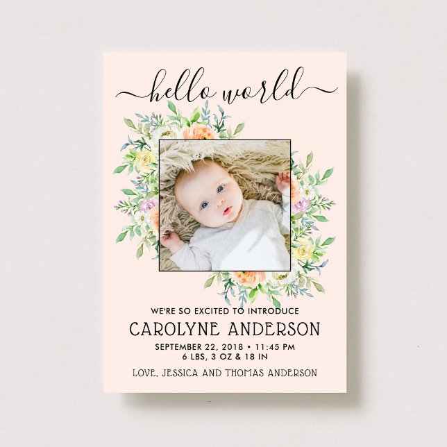 Faire-part de naissance photo à cadre floral éléga (Créateur téléchargé)