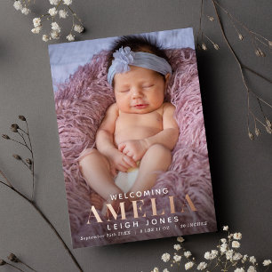 Faire-part de naissance photo à feuille d'aluminiu