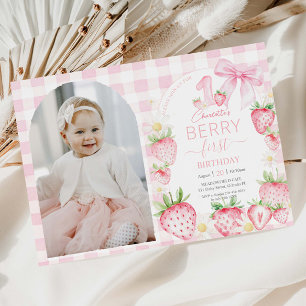 Faire-part de naissance Photo avec des fraises ros