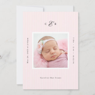 Faire-part de naissance photo avec monogramme mode