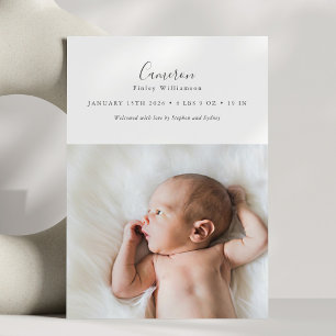 Faire-part de naissance photo avec nom de bébé en
