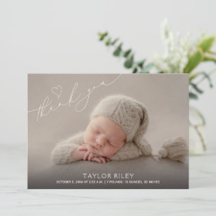 Faire-Part de Naissance Photo Bébé Merci Cœur Mode